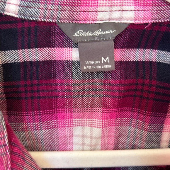 Eddie Bauer Plaid Flannel Shirt Button Up Cotton/Tencel Pink Black Women Medium - Picture 7 of 8